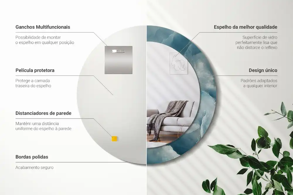 Specchio rotondo con cornice stampata Marmo Onice Blu