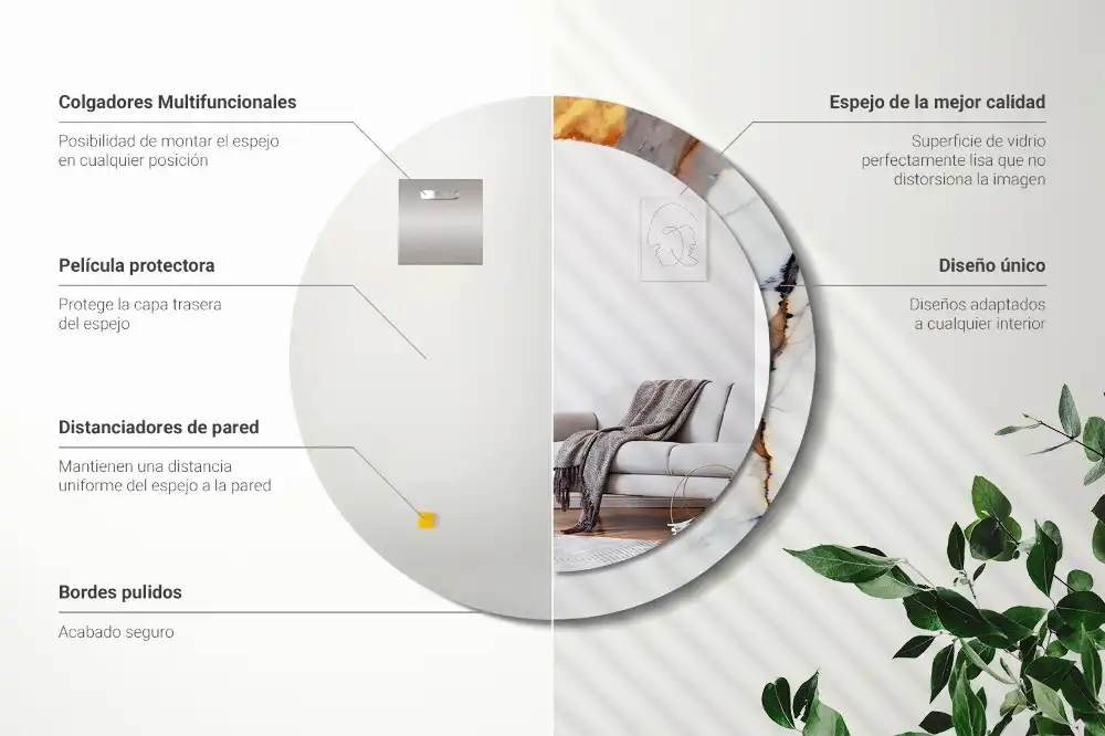 Specchio rotondo con cornice stampata marmo bianco