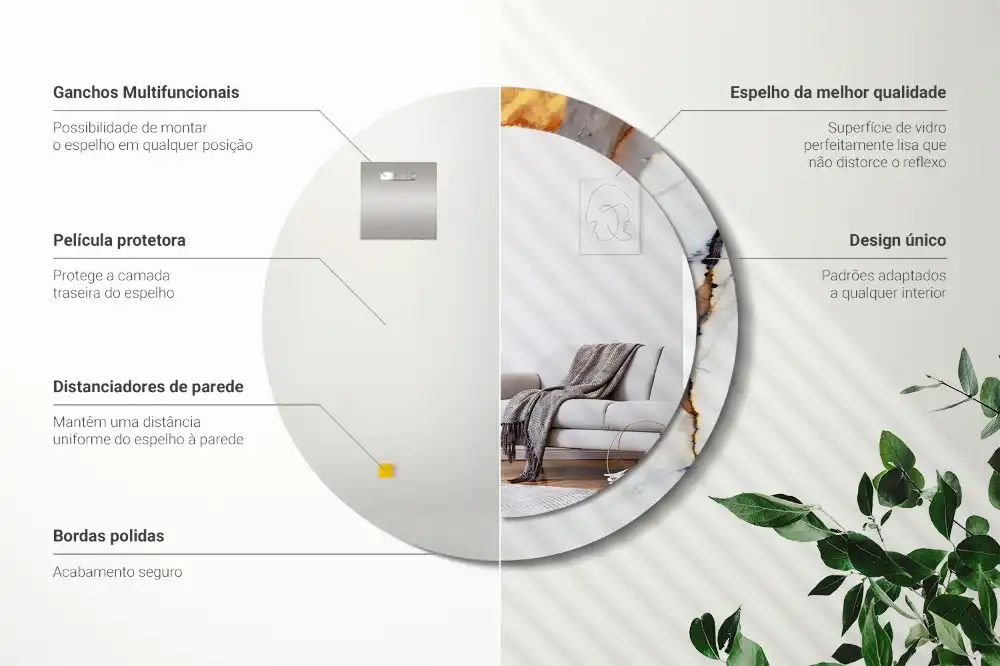 Specchio rotondo con cornice stampata marmo bianco