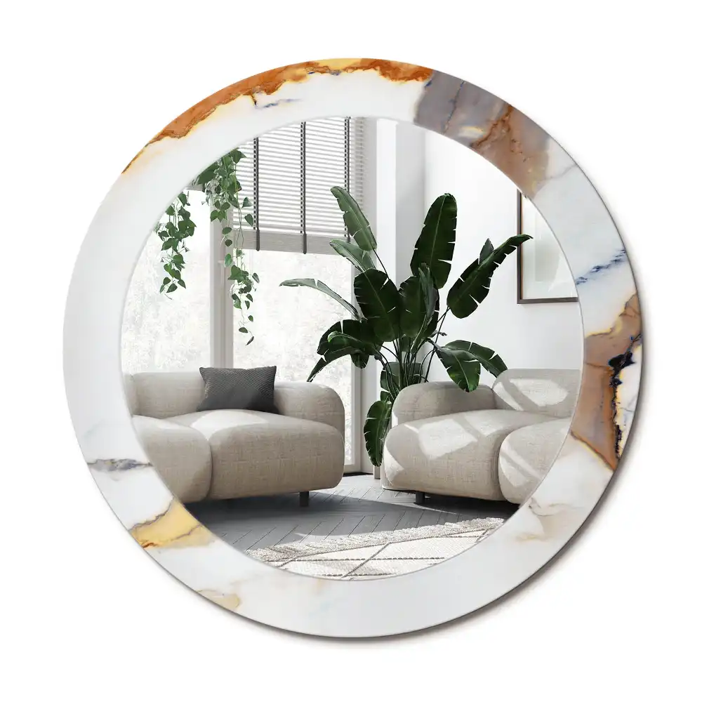Specchio rotondo con cornice stampata marmo bianco