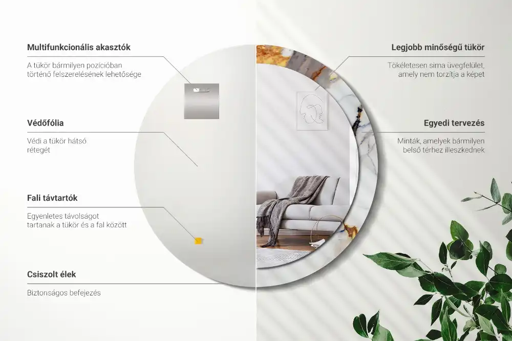 Specchio rotondo con cornice stampata marmo bianco