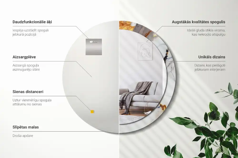 Specchio rotondo con cornice stampata marmo bianco