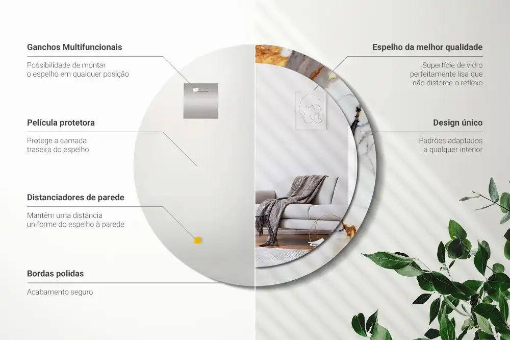 Specchio rotondo con cornice stampata marmo bianco