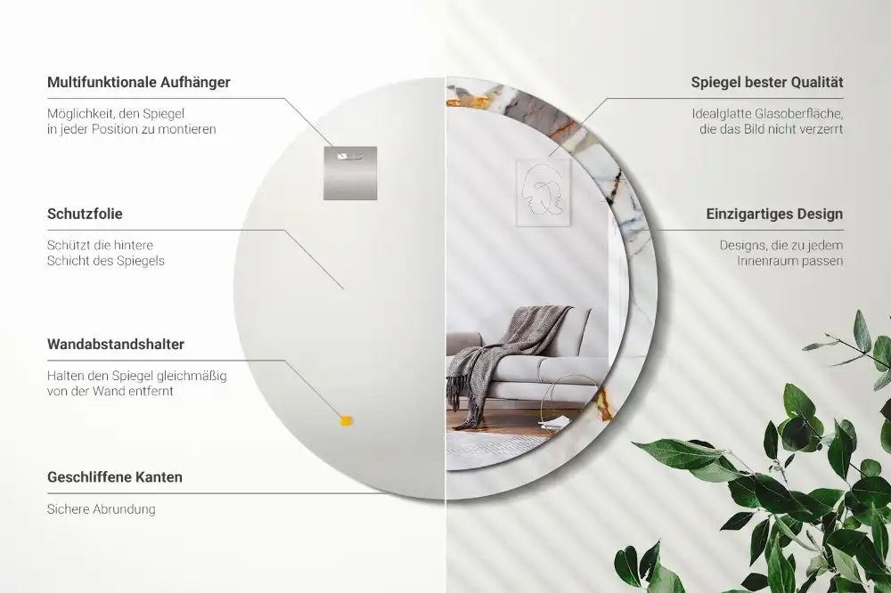 Specchio rotondo con cornice stampata marmo bianco