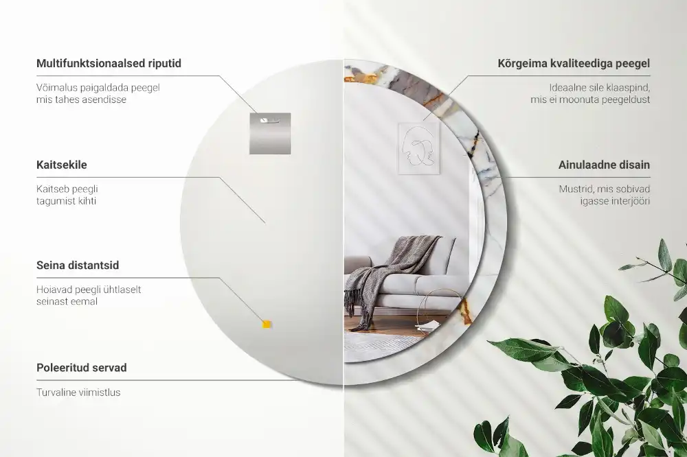 Specchio rotondo con cornice stampata marmo bianco