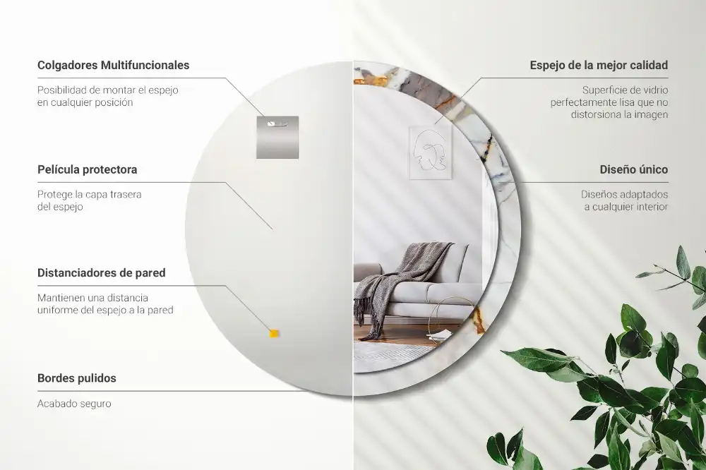 Specchio rotondo con cornice stampata marmo bianco