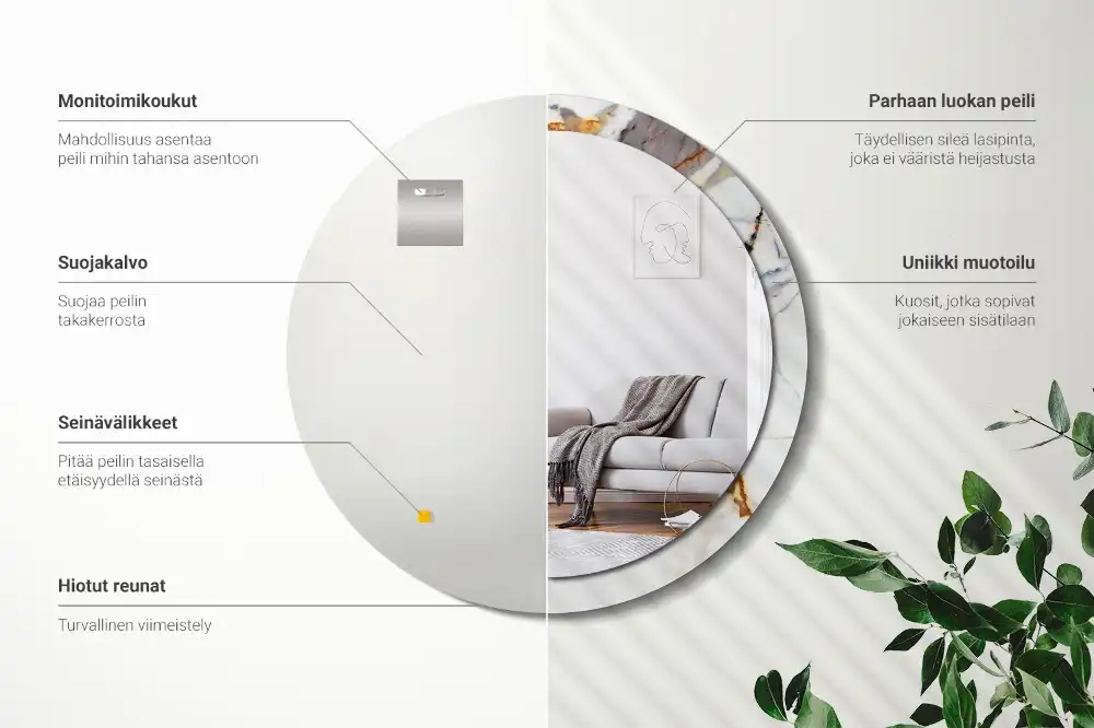 Specchio rotondo con cornice stampata marmo bianco