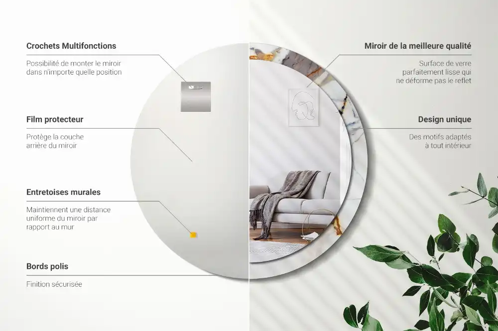 Specchio rotondo con cornice stampata marmo bianco