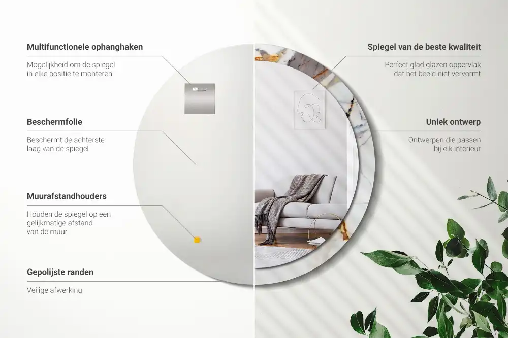 Specchio rotondo con cornice stampata marmo bianco