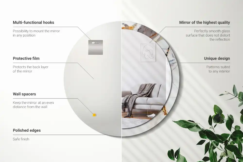 Specchio rotondo con cornice stampata marmo bianco