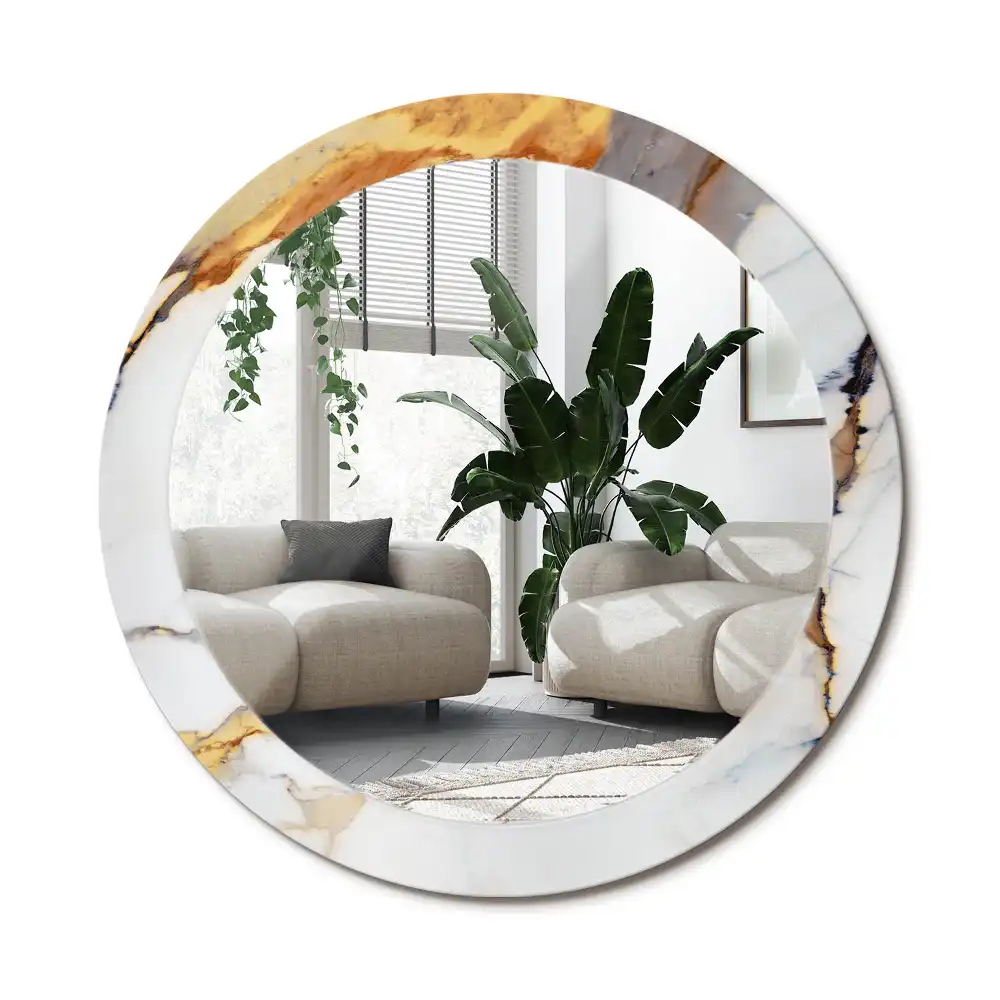 Specchio rotondo con cornice stampata marmo bianco