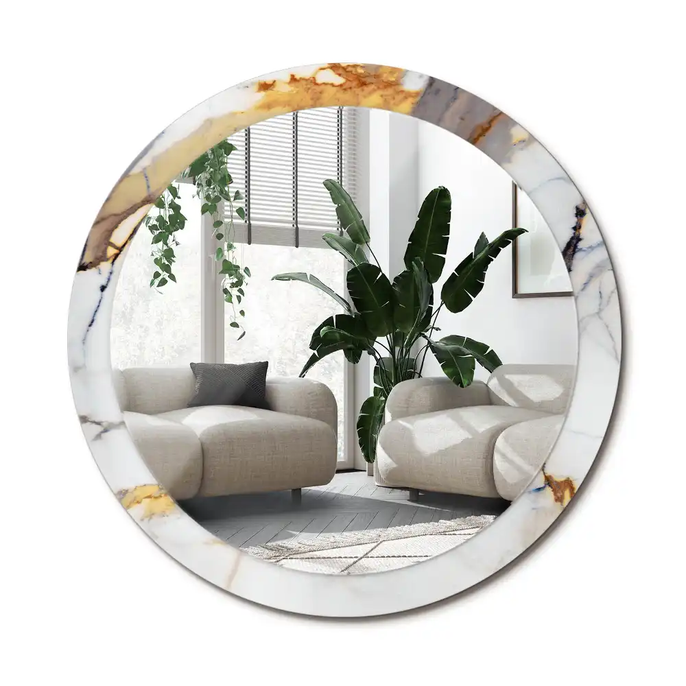 Specchio rotondo con cornice stampata marmo bianco