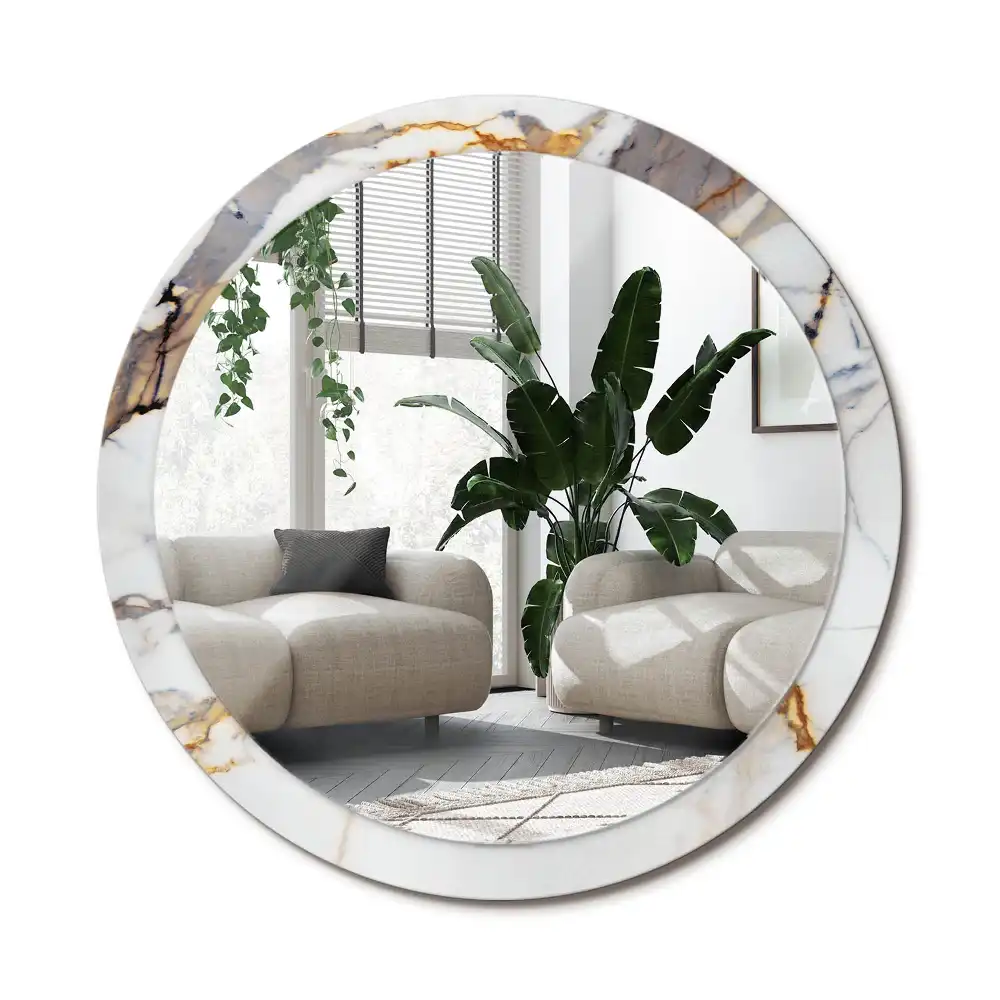 Specchio rotondo con cornice stampata marmo bianco