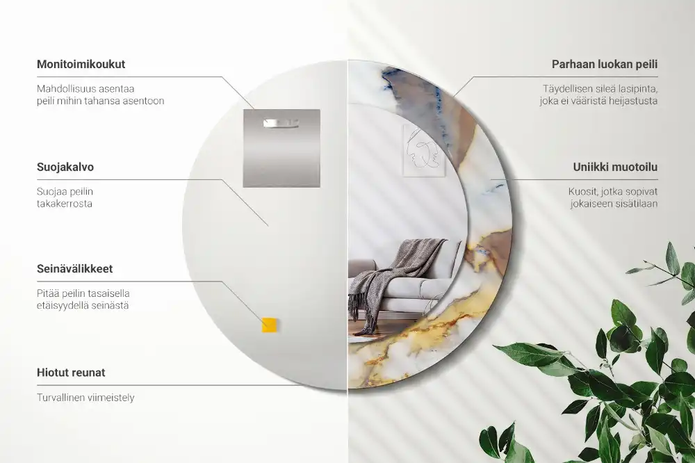 Specchio rotondo con cornice stampata marmo bianco