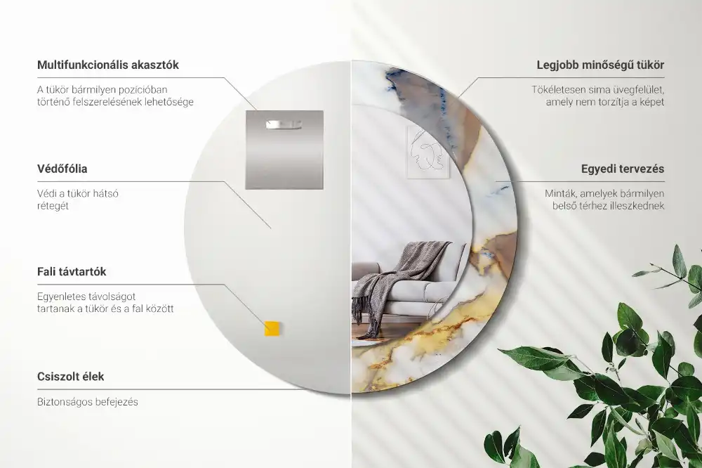 Specchio rotondo con cornice stampata marmo bianco