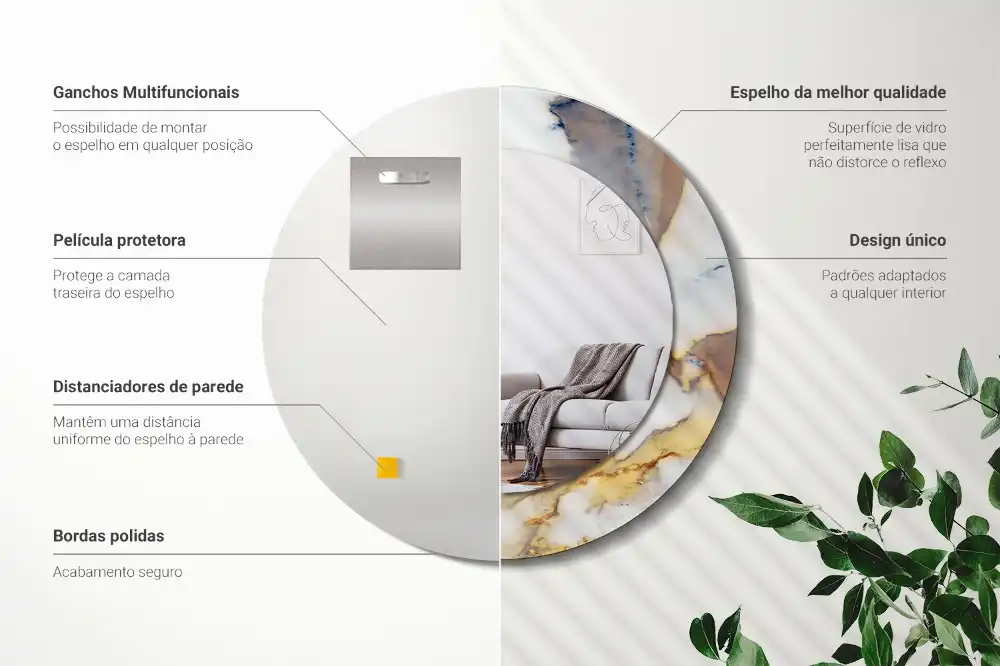 Specchio rotondo con cornice stampata marmo bianco