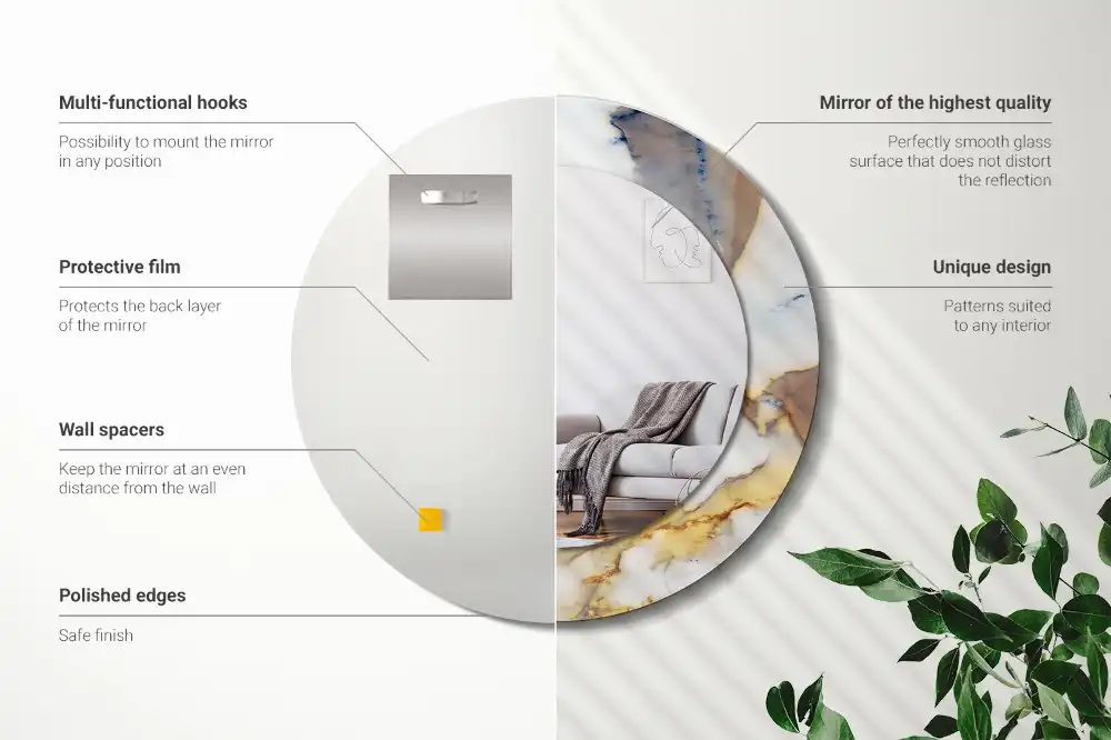 Specchio rotondo con cornice stampata marmo bianco