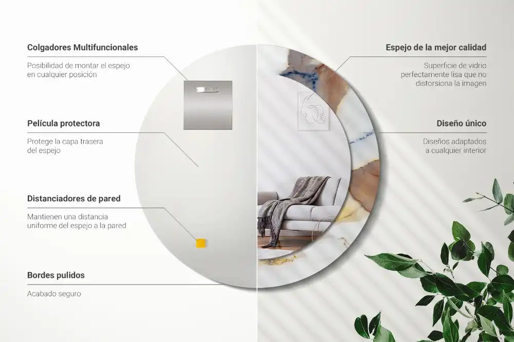 Specchio rotondo con cornice stampata marmo bianco