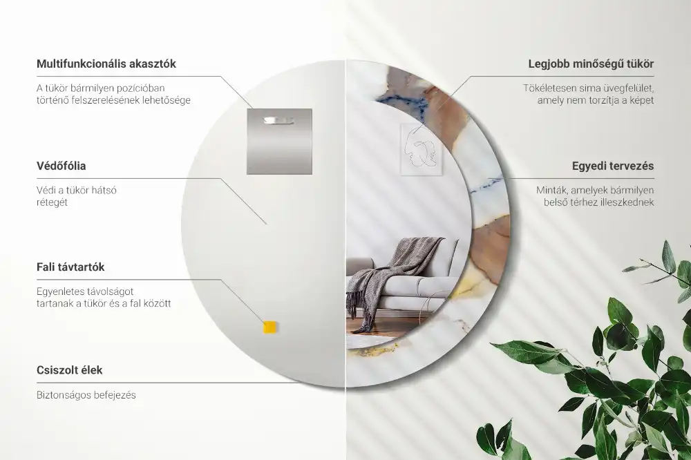 Specchio rotondo con cornice stampata marmo bianco