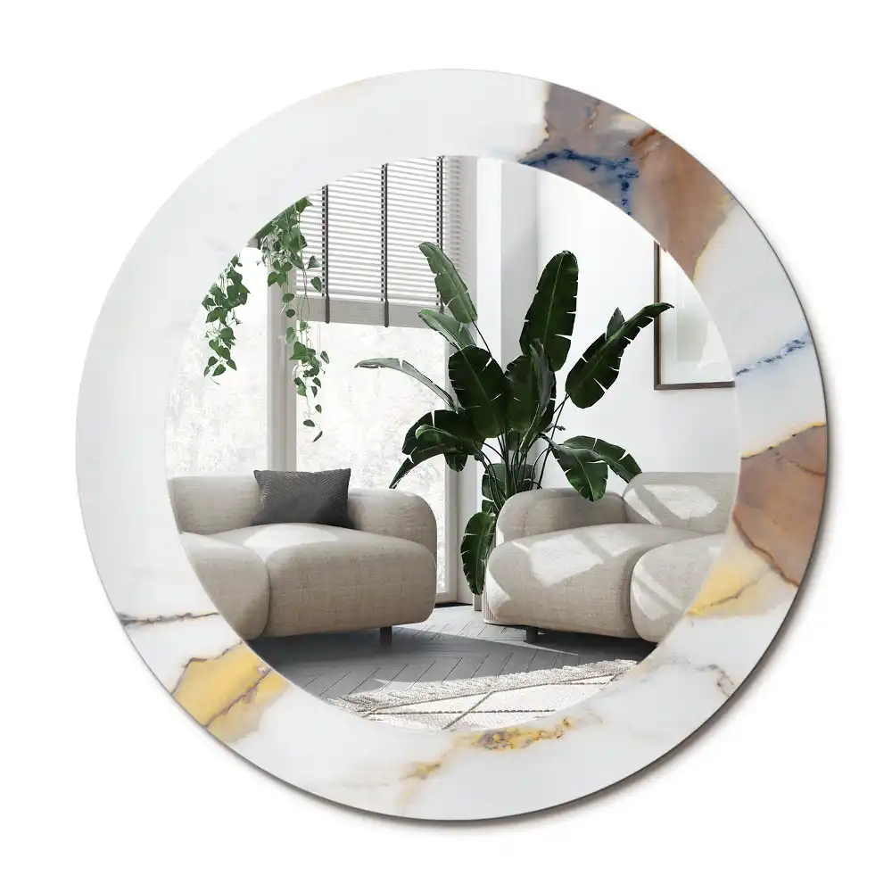 Specchio rotondo con cornice stampata marmo bianco