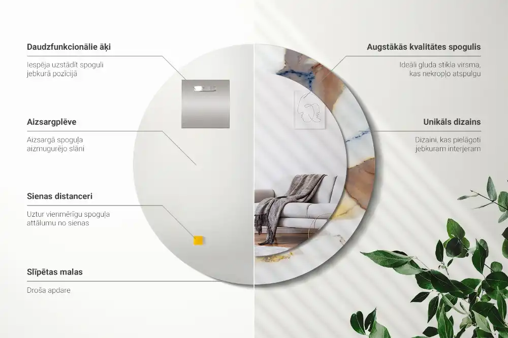 Specchio rotondo con cornice stampata marmo bianco