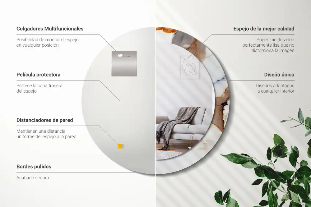 Specchio rotondo con cornice stampata marmo bianco