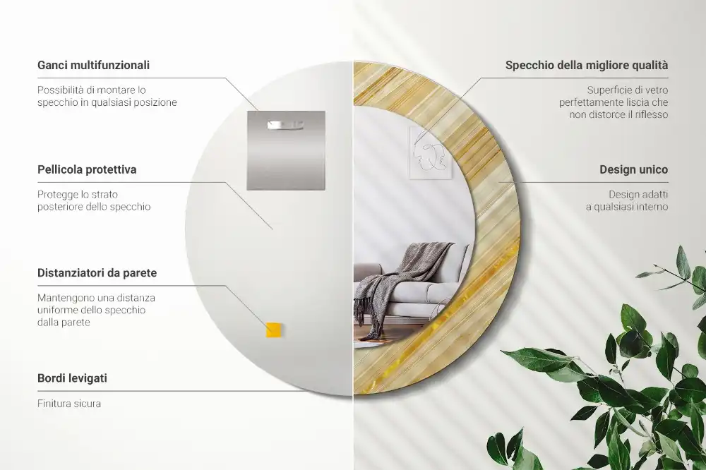 Specchio circolare stampato Modello astratto