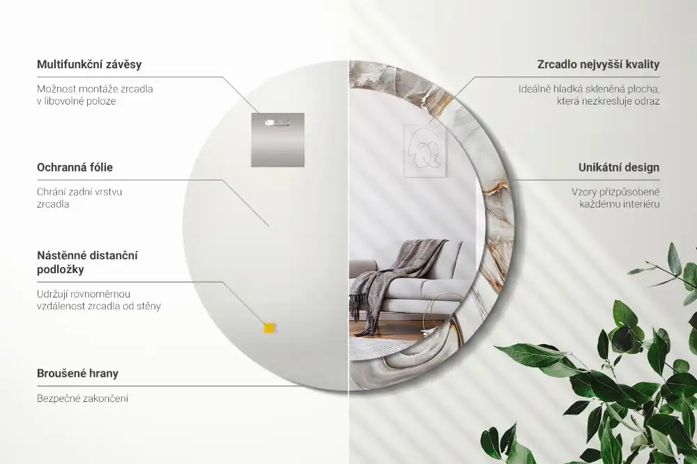 Specchio circolare stampato Marmo chiaro