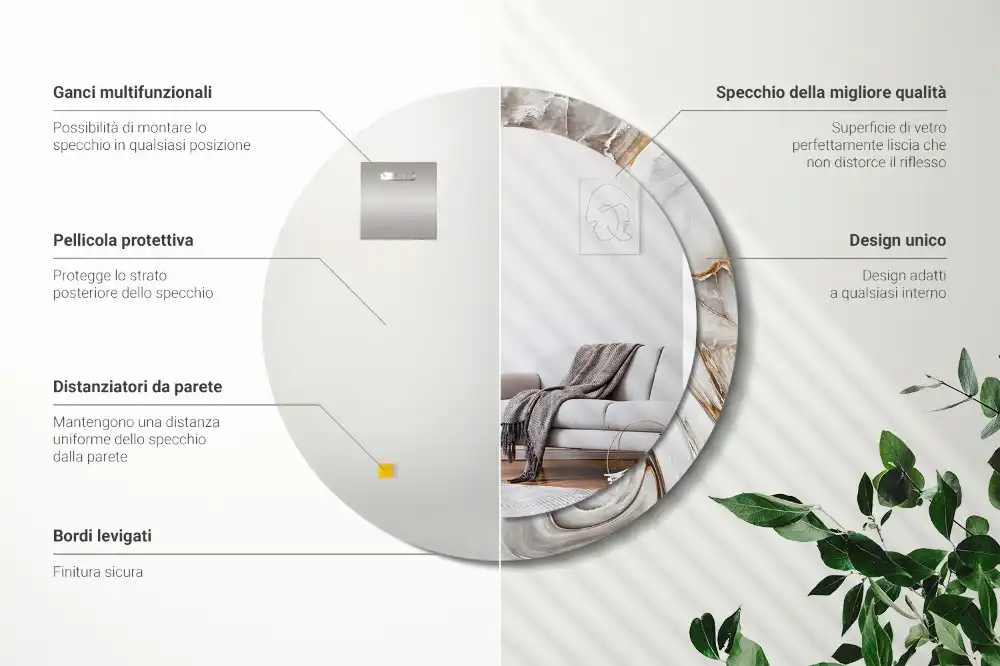 Specchio circolare stampato Marmo chiaro