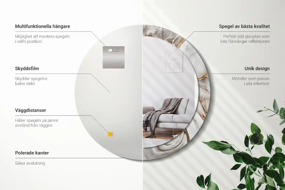 Specchio circolare stampato Marmo chiaro