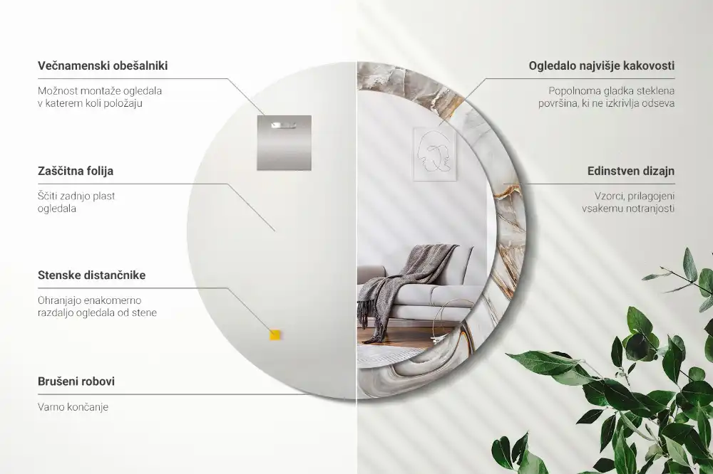 Specchio circolare stampato Marmo chiaro