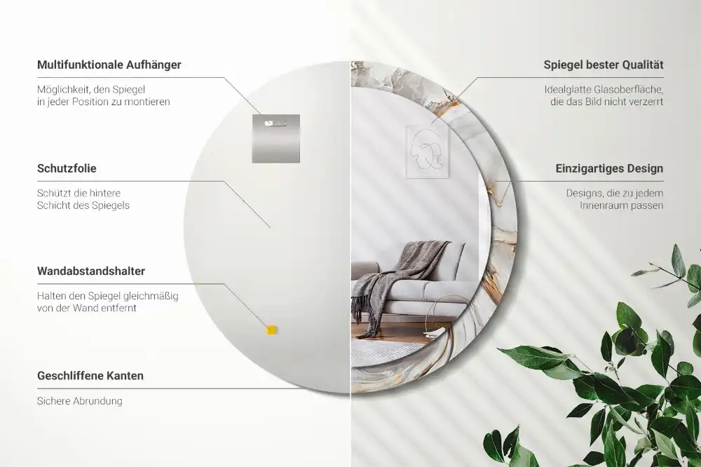 Specchio circolare stampato Marmo chiaro