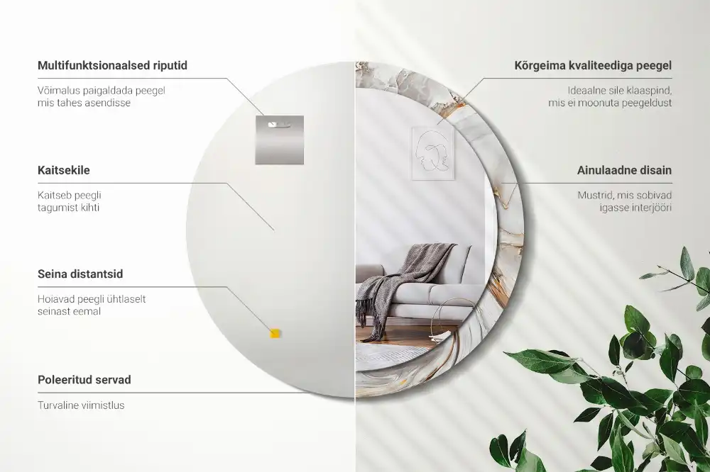 Specchio circolare stampato Marmo chiaro