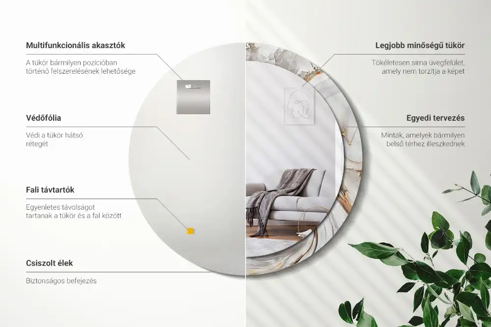 Specchio circolare stampato Marmo chiaro