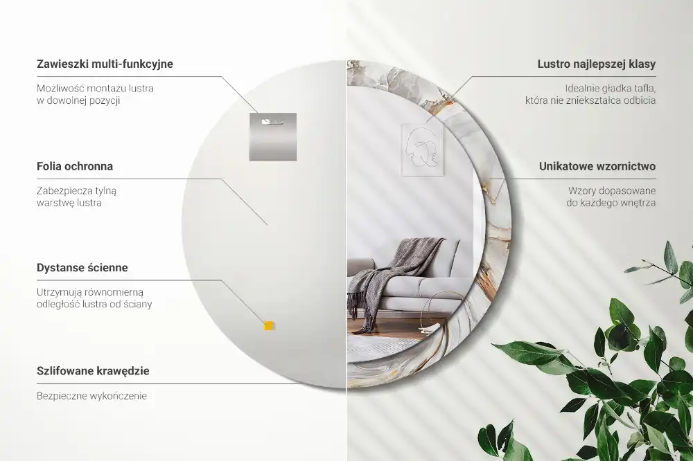 Specchio circolare stampato Marmo chiaro