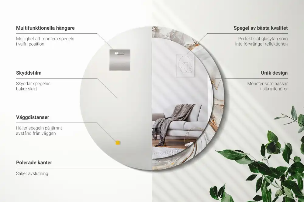 Specchio circolare stampato Marmo chiaro