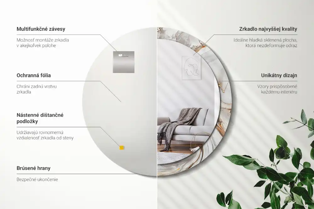 Specchio circolare stampato Marmo chiaro