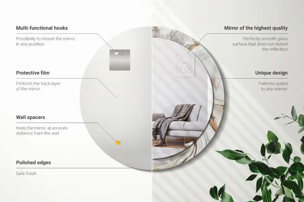 Specchio circolare stampato Marmo chiaro