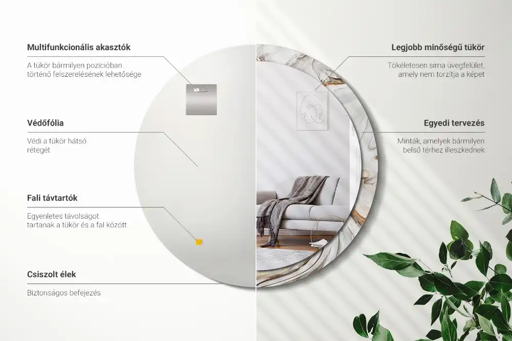 Specchio circolare stampato Marmo chiaro