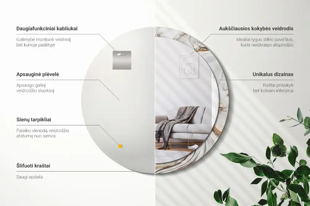 Specchio circolare stampato Marmo chiaro