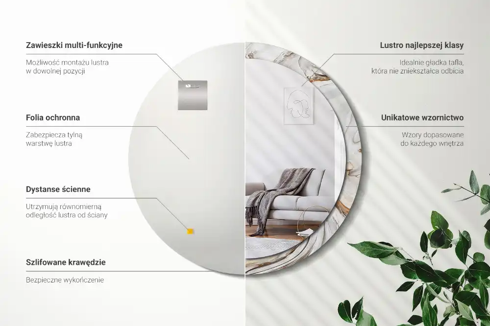 Specchio circolare stampato Marmo chiaro