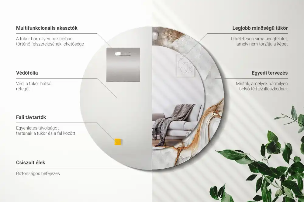 Specchio circolare stampato Marmo chiaro