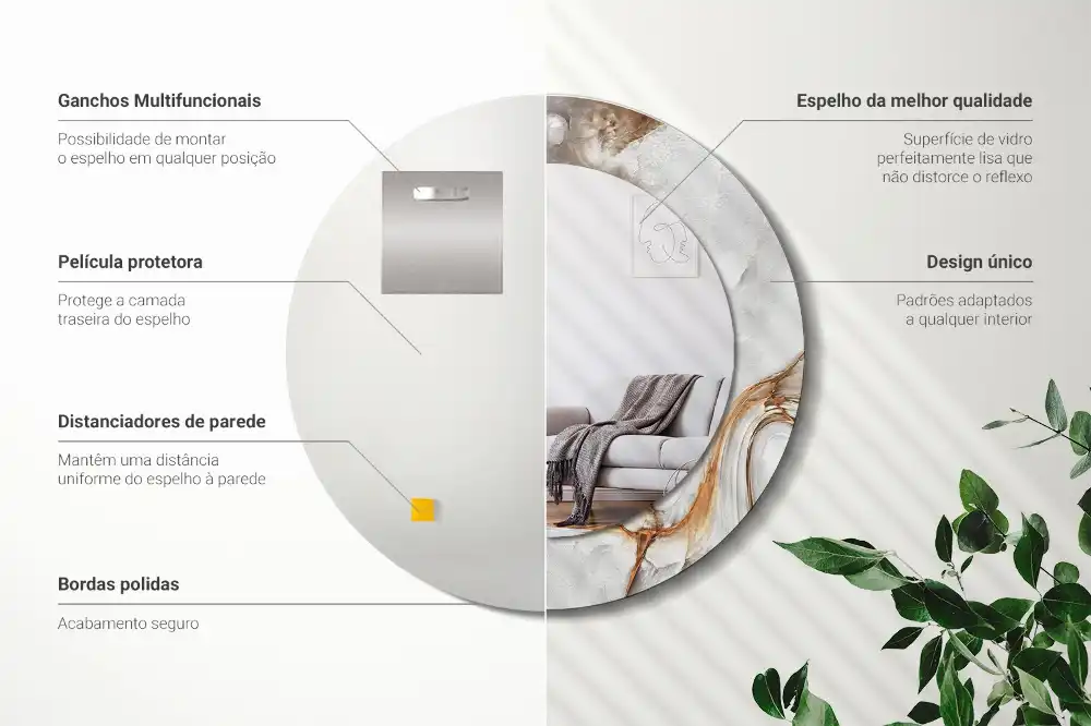 Specchio circolare stampato Marmo chiaro