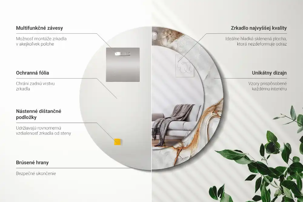 Specchio circolare stampato Marmo chiaro