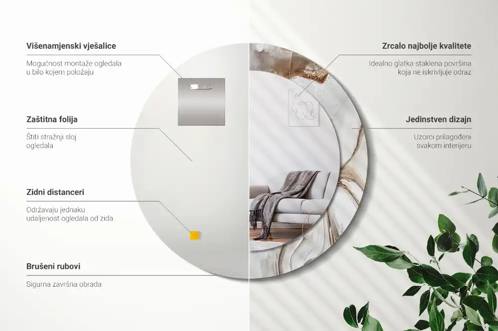 Specchio circolare stampato Marmo chiaro