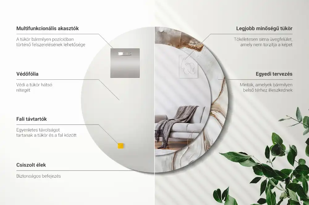 Specchio circolare stampato Marmo chiaro