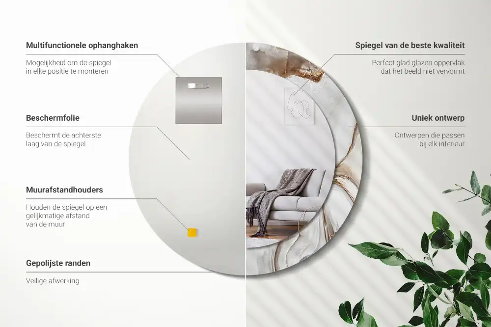 Specchio circolare stampato Marmo chiaro