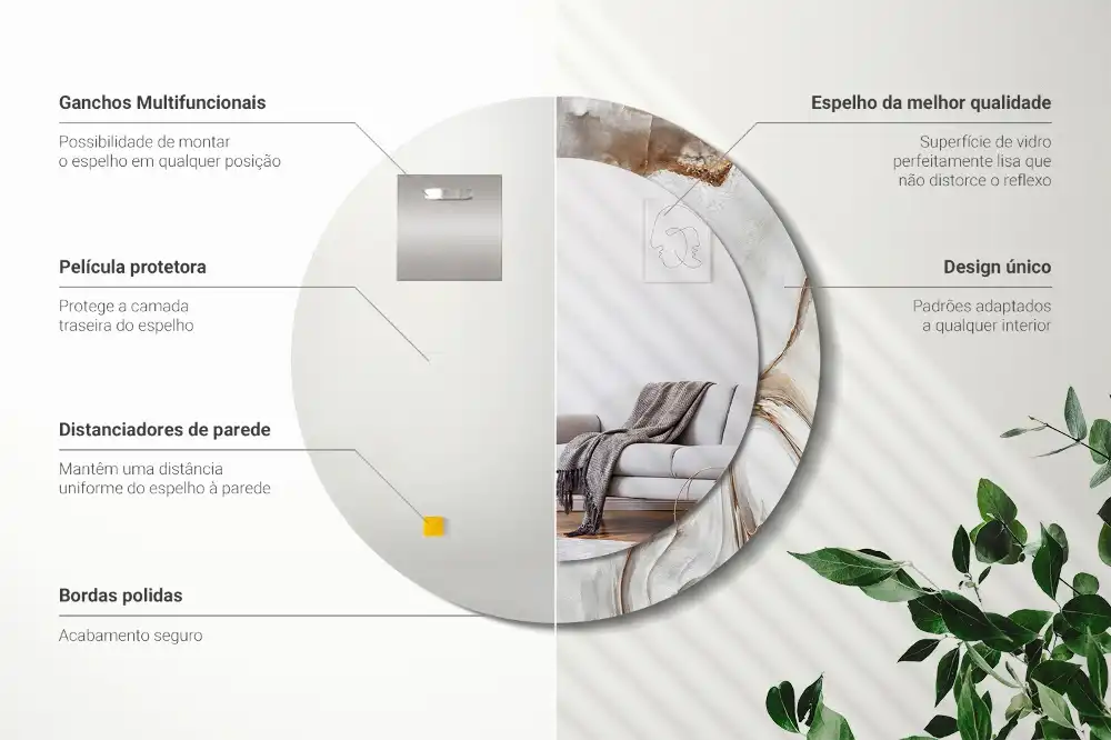 Specchio circolare stampato Marmo chiaro