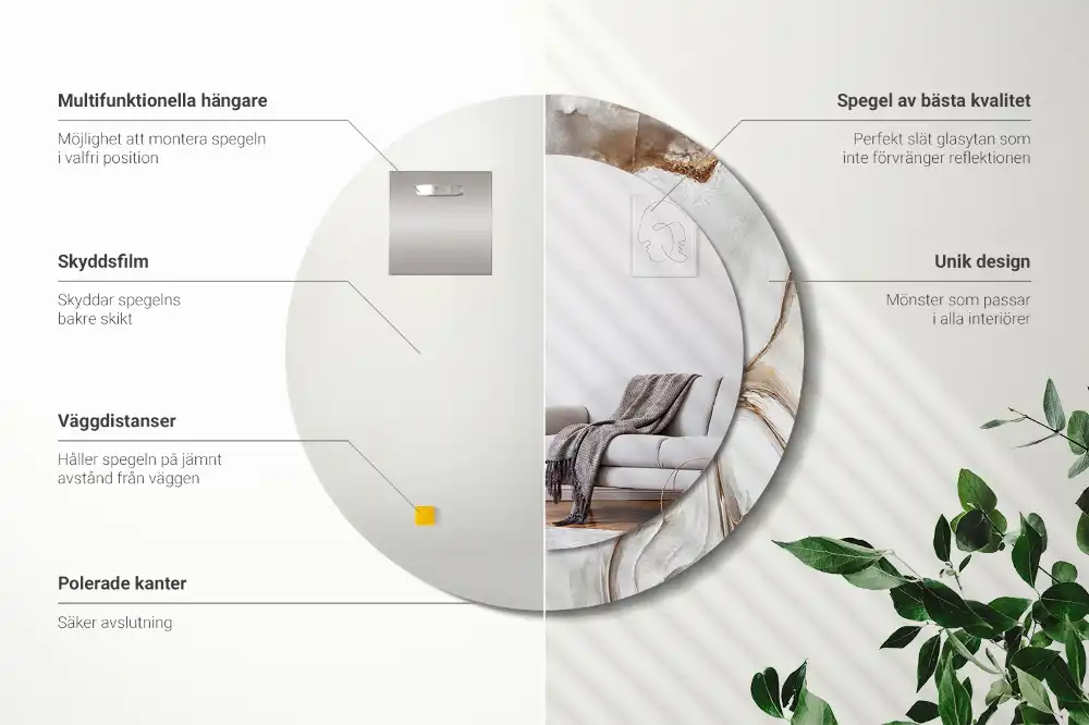 Specchio circolare stampato Marmo chiaro