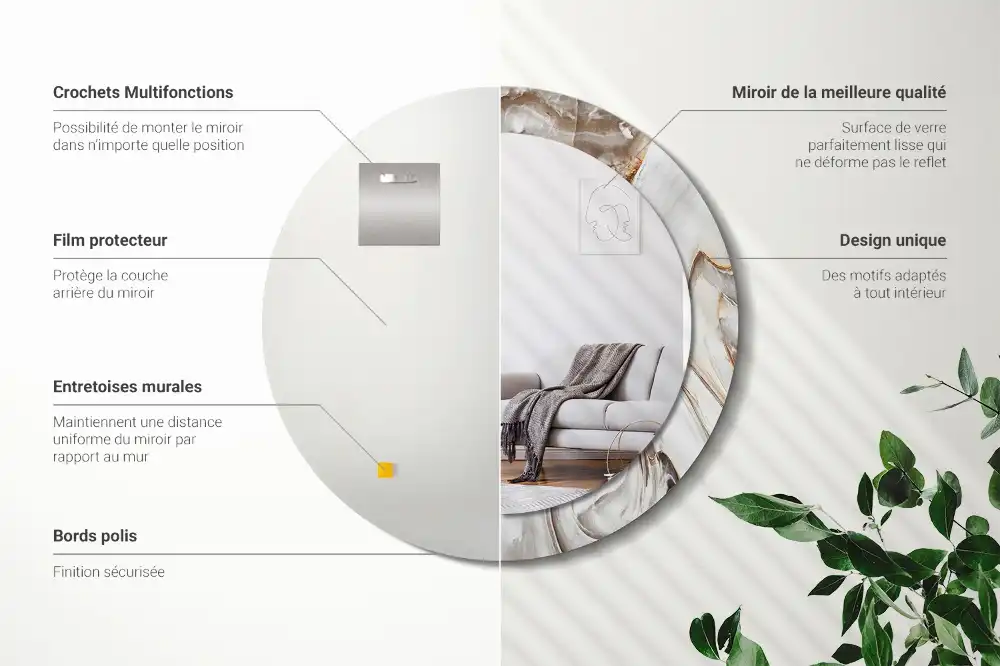 Specchio circolare stampato Marmo chiaro